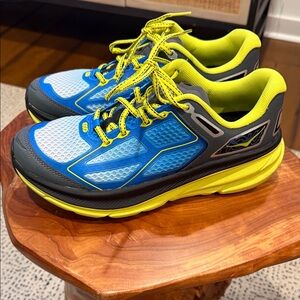 Hoka Men's Blue and Neon Yellow Athletic Shoes